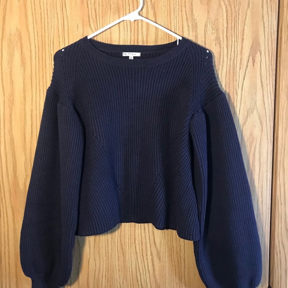 Navy Blue Cropped Sweater with Oversized Sleeves